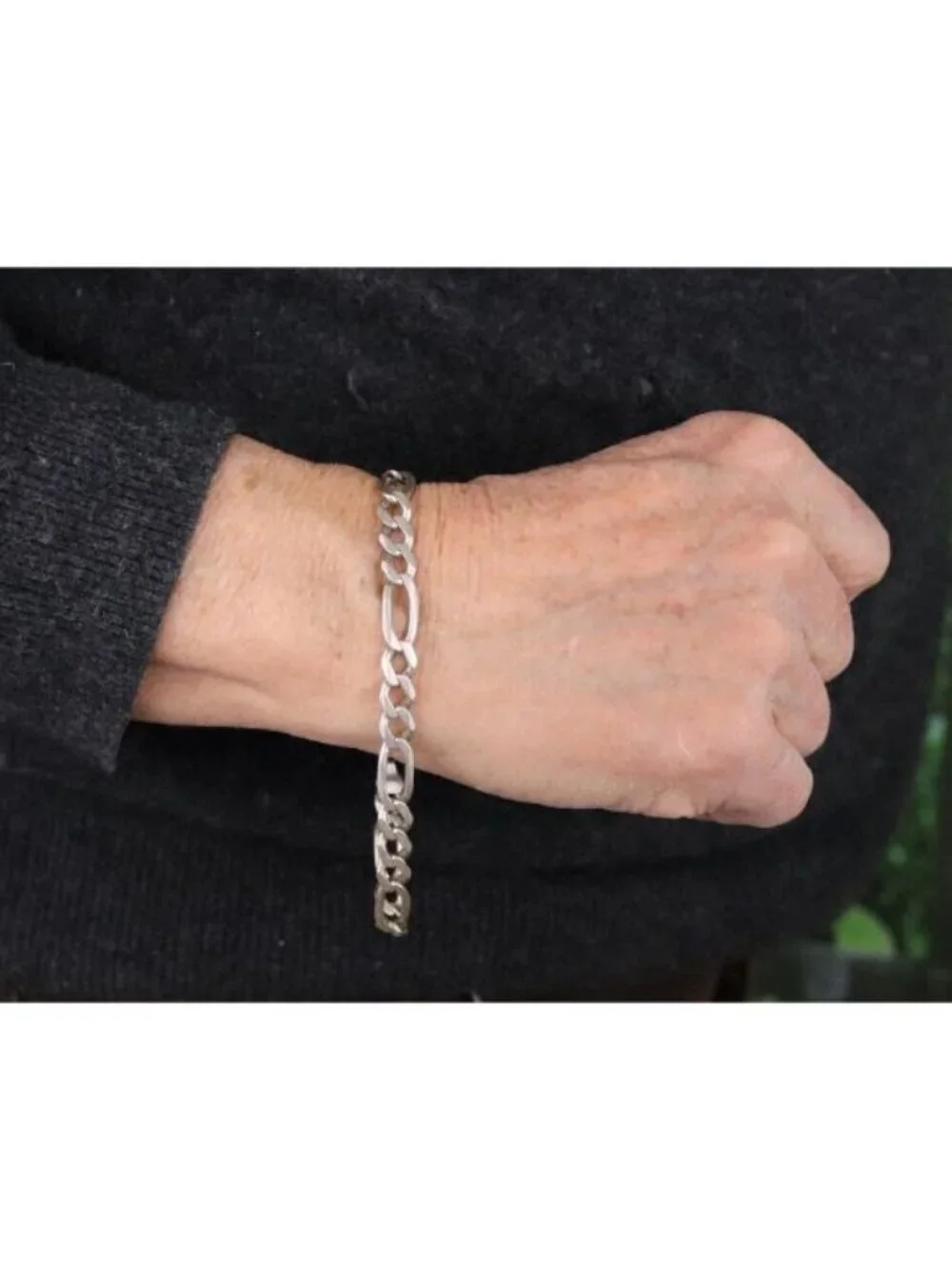 Men's Sterling Silver Large Figaro Link Chain Bracelet 10.5
